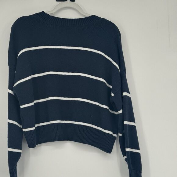 Hollister Women’s Easy Crew Sweater Navy Blue White Striped Size S - Picture 5 of 9